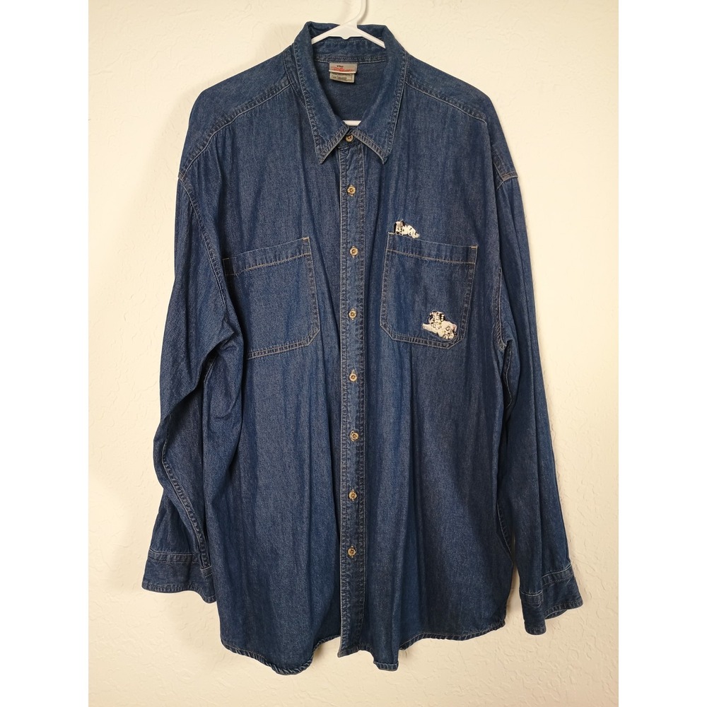 Vtg‎ 90s Disney Store Men's XXL 101  Dalmatians Pongo Denim Button Down Shirt